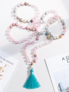 Halsband oaiite 8mm natursten rose kvarts 108 mala pärlor halsband för kvinnor män japamala rosensk pärlmeditation yogastirande smycken