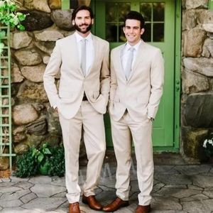 Men's Suits Men's Linen Suit 2 Piece Slim Fit Two Button Blazer Pants Beach Groomsmen Wedding For Men