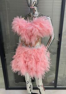 Женские брюки с двумя частями в розовом розовом гренадине сияющие бриллианты Корсет -талия и пузырьковая юбка вечеринка по случаю дня рождения Vestido Perfore Performance Costume 230520