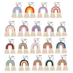 Weaving Rainbow Keychain for Women Handmade Key Holder Keyring Macrame Bag Charm Car Hanging Jewelry Decoration Accessory214k