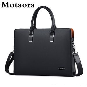 Briefcases MOTAORA High Quality Leather Men Shoulder Bags Male Handbags For Macbook HP DELL 14 15.6 Inch Laptop Work Bag Business Briefcase 230520