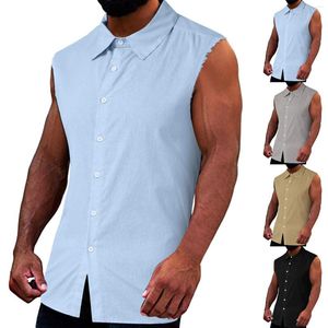 T-shirt da uomo Gilet da uomo senza maniche estivo marrone chiaro con polsini vecchi e confezione a maniche lunghe
