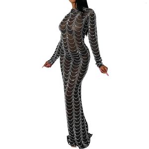 Casual klänningar bodycon maxi klänning kvinnor bröllop kväll elegant snygg lång klänning transparent ihålig ut sexig smal fit festklubb