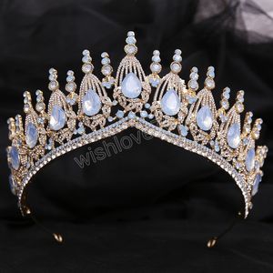 Woda Drop Opal Crystal Crown Rhinestone Tiaras Crowns Biżuteria do kobiet akcesoria Halloween Dress Party Headpiece