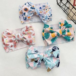 Hair Accessories 30Pcs/lot Large Knot Bow Headband For Girls Baby Floral Prints Waffle Fabric Headbands Kids Adjustable Turban