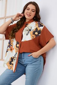 Women's Plus Size TShirt Women Shirt Loose Printed Shortsleeved Tops Fashion Casual Summer Large Female Lapel Singlebreasted 230520