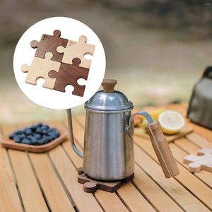 Table Mats 4x Wooden Coasters Jigsaw Puzzle Design Creative Heat Resistant Decoration Housewarming Gifts Coffee Cup Mat For Office Tabletop