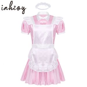 Theme Costume Men's effeminate maid role-playing clothing puff sleeves pleated satin French apron maid dress set role-playing baby dress with apron 230520