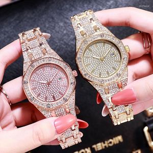 Relógios de luxo de relógios de luxo para mulheres Iced Gold Watch Rhinestone Wristwatch Gifts Unique Rellojes para Mujer Relogio