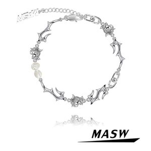 Braccialetti MASW Design originale braccialetto fiore rosa 2022 Trend Nuovo uno strato di spessore placcato argento braccialetti freddi per le donne gioielli regali