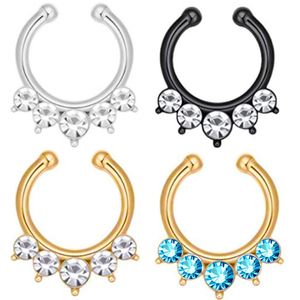 Nose Clips Rings Studs Hoops for Women Non-Piercing Body Jewlery Crystal Round C Shape Copper Gold Color Wholesale 2023 New