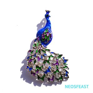 Vintage smycken strass påfågelbroscher för kvinnor multi färgmålad bröst stift eleganta corsage damer gåvor ornament