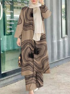 Ethnische Kleidung ZANZEA Damen Vintage Blumendruck Muslimisches Abaya-Set Lässiges lockeres passendes Set Islamischer Mantel Langarm-Shirt-Set 230520
