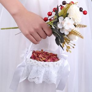 Confezione regalo 1 pz cesto di fiori da sposa bianco puro decorazione cerimonia rustica vintage ragazza da sposa damigella d'onore bambini