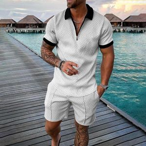 Herrspårar herrskjortor med 2 stycken set avslappnad kostym blixtlås t-shirt kort hylsa spårdräkt man jogger