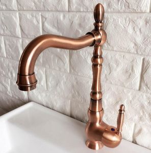 Kitchen Faucets Antique Red Copper Brass Bathroom Basin Sink Faucet Mixer Tap Swivel Spout Single Handle One Hole Deck Mounted Mnf423