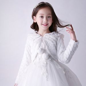 New Style Baby Girls Bolero with Pearl Headband Kids Fake Fur Coat for Dress in Wedding Party Ball Gown Winter Warm Girls Jacket