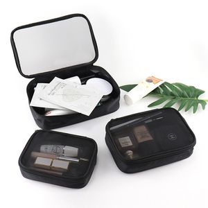 Cosmetic Bags Cases Women Fashion Makeup Bag Solid Color Zipper Mesh Transparent Casual Travel Portable Mini Wash Storage 230520