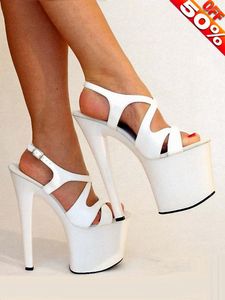 Open 1628 Sandals Hollow Toe Baking Paint White Thin Heels 20Cm Roman Punk Nightclub Pole Dancing Stripper Shoes 8 Inches Style Platform
