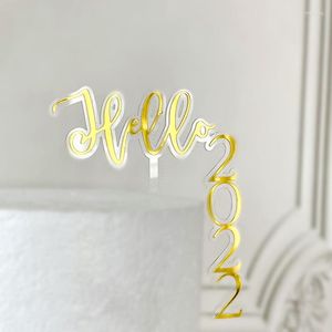 Abastecimento festivo Hello 2023 Happy Year Bolo Topper Acrílico Vertical para Decorações de Partes Desejos