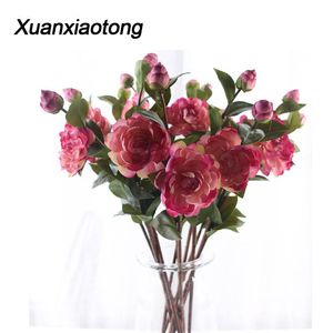 Decorative Flowers Cm Watercolor Peony Artificial With Bud Red Rose Silk Flower For Home Table Decor Wedding Background Decoration & Wreaths