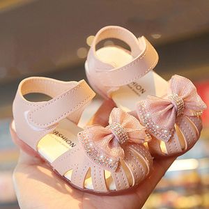 Sandálias verão bebê meninas bowtie moda rosa princesa criança sapatos sola macia 03 anos chaussure enfant fille 230522