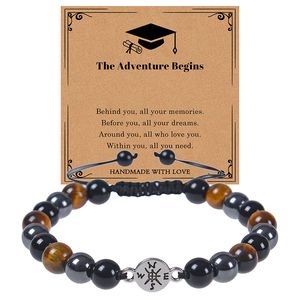 Graduation Gift Natural Crystal Stone Pärledarmband Compass Armband School Graduation Supplies