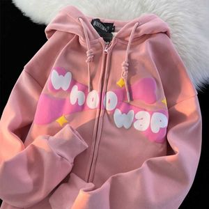 Hoddie Sweatshirts Fashion Harajuku Devil Embroidery Women Mens Japanese Sweet Streetwear Cartoon Loose Sweatshirt Couple Zip Up Hoodie Goth Y2k Clothes