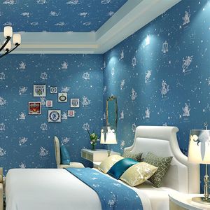 Wallpapers Modern Fantasy Cute Cartoon Children's Room Wallpaper Twelve Constellations Luminous Night Sky Boy Girl Starry Blue Yellow