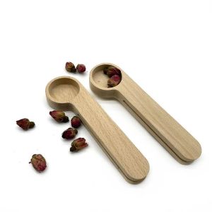 Design Wooden Coffee Scoop With Bag Clip Tablespoon Solid Beech Wood Measuring Tea Bean Spoons Clips Gift Wholesale GG