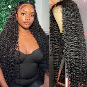 13x6 HD Глубокие вьющиеся кружевные парики 30 38 -дюймовые волновые парики прозрачные человеческие волосы для чернокожих женщин