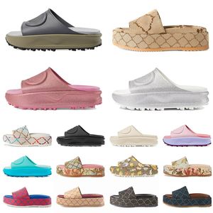 Bedruckte, bestickte, berühmte Slide-Flats, dicker Boden, echtes Leder, Party, Hochzeit, Sommersandalen, Leder, flacher Absatz, Plateau-Hausschuhe