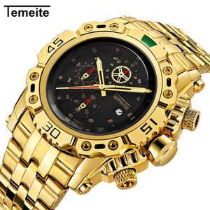 Top Temeite Business Casual Fashion Gold Quartz Watch Full stainless steel Casual men watches Male Clock Wristwatch2195