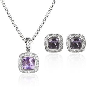 Women Necklace Earrings Set 18k Gold Plated Amethyst Luxury and Designer Diamond Jewelry Stud Earrings Wedding Jewelry