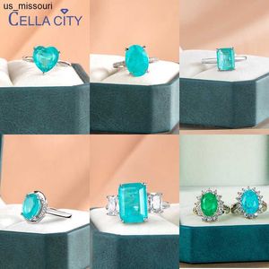 Band Rings Cellacity 925 Sterling Silver Big Blue Stone Synthetic Diamond Gemstone Emerald Cut Paraiba Tourmaline Pariba Ring Fine Jewelry J230522