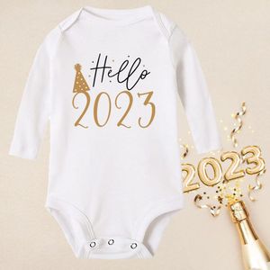 Rompers Hello born Baby Rompers Long Sleeve Infant Jumpsuit It's My First Year Baby Boys Girls Year Ropa Clothes 230522