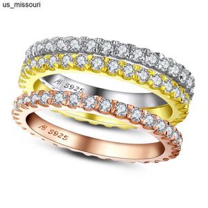 Band Rings Anziw Full Eternity Bridal Ring 14mm Simulated Diamond Band Engagement Wedding Ring Sterling Silver 925 Jewelry for Women Men J230522