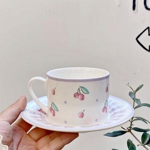 Cups Saucers Korean Simple Afternoon Tea French Retro Ceramic Cup Saucer Coffee Set Dessert Snack Plate