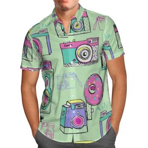 Câmera de camisas casuais masculina Câmera de impressão 3D Praia Hawaiian 2023 Camisa de verão Short Sleeve STREETHEAW OBRESIDO 5XL CAMISA SOCIAL CHEMISE HOMME-91