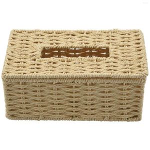 Bottiglie di stoccaggio Scatola di fazzoletti in rattan Portatovaglioli vintage Astuccio per contenitori disordinati Coprisedile Soggiorno Scrivania Decorazione (Beige)