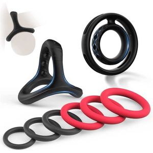 presa di fabbrica Pene in silicone Set con diverse dimensioni Cock Rings Erezione che migliora la lunga durata Giocattolo più forte Strechy Giocattoli adulti del sesso per uomini o coppie