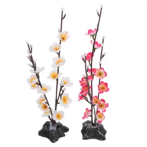 Decorative Flowers 2 Pcs Aquatic Plants Aquarium Fake Potted Artificial Outdoors Japanese Flower Wedding Centerpieces Tables Pink Decor