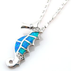 Sea Animal Jewelry; Fashion Sea Horse Opal Pendant Mexikansk eld Opal Necklace 925 Stamped