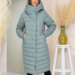 Kvinnor Down CP Winter Basic Hooded Parkas Women Fashion Solid dragklappar Eleganta fickor Midlängd Bomullsjackor Kvinnliga damer