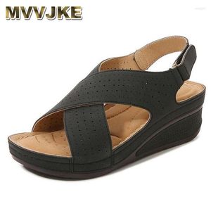 Kleidschuhe MVVJKE Mode Sommer Frauen Keile Sandalen Offene spitze Damen Heels 5,5 cm Süße Hohe Große Größe 42