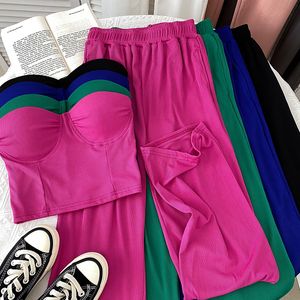 Set di pantaloni a due pezzi da donna 2 Top a tubo da donna alla moda Y2k Top corto lavorato a maglia all'interno di reggiseno e pantaloni a gamba larga Dropship a vita alta 230522