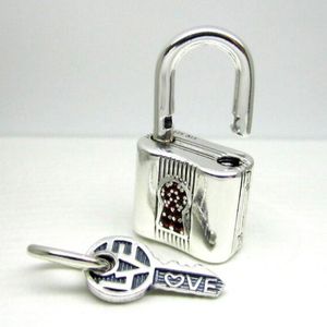 Padlock and Key Dangle Charm 925 sterling silver Pandora Clips Moments Birthstone for fit Charms beads Bracelets Jewelry 790088C02 Andy Jewel