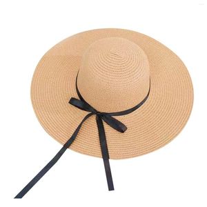 Geniş Memlu Şapkalar Kadınlar Big Sun Straw Hat Disket Kapakları Bowknot Katlanır Plaj Kapağı Düz ​​Renk Kubbesi Yaz Bonnet Gorras