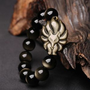 Bangles Natural Stone Gold Obsidian Strand Fox Beadsbracelet Brangle Ювелирные изделия 816 мм девятисты круглые браслеты для женщин/мужчин