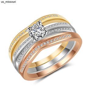 Pierścienie zespołowe 18K Multi Złoty Pierścień 3PC Zestaw dla kobiet Naturalny diament z diamentową biżuterią Anillos de Bizuteria Anillos Mujer Klienbie Pierścienie J230522